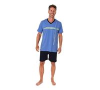 Normann Herren Schlafanzug Shorty Kurzarm Pyjama mit edlen Frontprint - auch in Übergröße, Farbe:blau, Größe:56