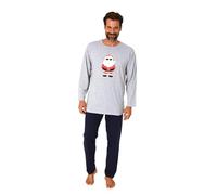 Normann Herren Weihnachts Schlafanzug lang Pyjama mit lustigen Nikolaus Motiv, Farbe:grau-Mel., Größe:56