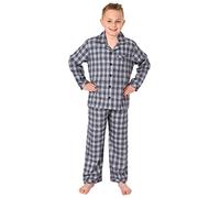 Normann Jungen Langarm Flanell Schlafanzug Pyjama in Karo Optik zum durchknöpfen, Farbe:grau, Größe:128