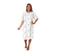 Normann Klassisches Damen Nachthemd Kurzarm fraulich - 105 cm lang mit Knopfleiste am Hals, Farbe:hellblau, Größe:44-46