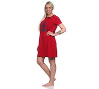 Normann Maritimes Damen Kurzarm Nachthemd mit Leuchtturm Motiv, Farbe:rot, Größe:40-42