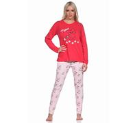 Normann Süsser Damen Schlafanzug lang Pyjama mit Katzen - Motiv