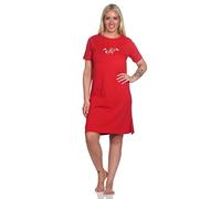 Normann Süsser Kurzarm Damen Nachthemd mit Erdbeeren als Motiv, Farbe:rot, Größe:44-46