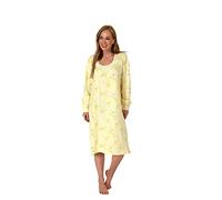 Normann Ü Damen Nachthemd, Knopfleiste, Langarm, Blumen, Spitze, 105cm lang, Gelb, 67775, Gr. XXL 52/54