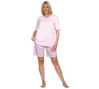 Normann Ü Damen Shorty Pyjama mit Knopfleiste, Uni Oberteil, Hose Allover, Rose, 71962, Gr. 3XL 56/58