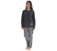 NORMANN-Wäschefabrik Damen Flanell Pyjama Mix & Match - Oberteil mit Sterne Motiv - auch in Übergrößen, 281 201 90 994, Farbe:Marine, Größe2:40/42