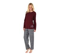 NORMANN-Wäschefabrik Damen Flanell Pyjama Mix & Match - Oberteil mit Sterne Motiv - auch in Übergrößen, 281 201 90 994, Farbe:rot, Größe2:40/42