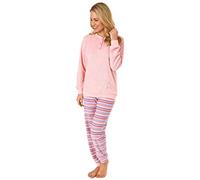 NORMANN-Wäschefabrik Damen Frottee Pyjama lang mit Bündchen - Hose gestreift - auch in Übergrössen - 291 93 236, Farbe:rosa, Größe2:44/46