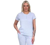NORMANN-Wäschefabrik Damen Kurzarm Schlafanzug Oberteil Pyjama Shirt Mix & Match in Streifenoptik, Farbe:hellblau, Größe:36-38