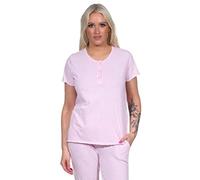 NORMANN-Wäschefabrik Damen Kurzarm Schlafanzug Oberteil Pyjama Shirt Mix & Match in Streifenoptik, Farbe:rosa, Größe:36-38