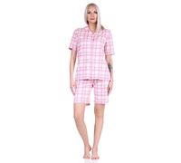 NORMANN-Wäschefabrik Damen Kurzarm Shorty Pyjama aus Jersey zum durchknöpfen in Karo-Optik-auch in Übergrössen, Farbe:rosa, Größe:60-62