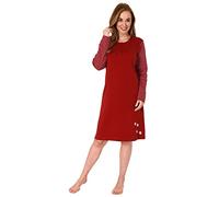 NORMANN-Wäschefabrik Damen Nachthemd Langarm in Kuschel Interlock Qualität mit niedlichen Motiv - 212 213 226, Farbe:rot, Größe:44-46