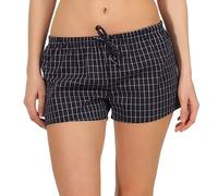 NORMANN-Wäschefabrik Edle Damen Shorty Schlafanzughose im Karomuster, Kurze Schlafhose Pyjamahose Shorts, Farbe:schwarz, Größe2:48/50