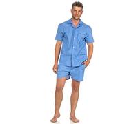 NORMANN-Wäschefabrik Klassischer Herren Shorty Pyjama Kurzarm gewebt mit durchknöpfbarem Oberteil - 105 91 120, Größe:54, Farbe:hellblau