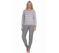 Normann Wunderschöner Damen Frottee Schlafanzug Langarm Pyjama mit Bündchen -- auch in Übergrössen, Farbe:grau, Größe:48-50