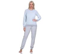 Normann Wunderschöner Damen Frottee Schlafanzug Langarm Pyjama mit Bündchen -- auch in Übergrössen, Farbe:hellblau, Größe:48-50
