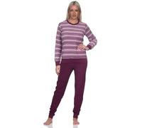 Normann Wunderschöner Damen Frottee Schlafanzug Langarm Pyjama mit Bündchen -- auch in Übergrössen, Farbe:dunkellila, Größe:48-50
