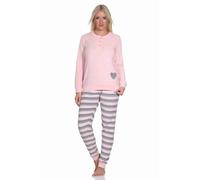 Normann Wunderschöner Damen Frottee Schlafanzug mit Bündchen und Herz-Motiv - auch in Übergrössen, Farbe:rosa, Größe:48-50
