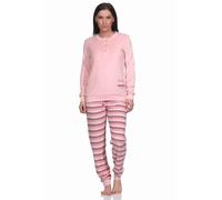 Normann Wunderschöner Damen Frottee Schlafanzug mit Bündchen und Herz-Motiv - auch in Übergrössen, Farbe:Rose, Größe:48-50
