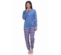 Normann Wunderschöner Damen Frottee Schlafanzug mit Bündchen und Herz-Motiv - auch in Übergrössen, Farbe:blau, Größe:48-50