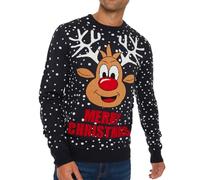 NOROZE Herren Elch Merry Christmas Pullover Xmas Rentier Elfe Fußball FC Neuheit Pullover, Merry Deer Nvy, L