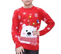 NOROZE Jungen Mädchen Unisex Frohe Weihnachten Fußball Rote Nase Rudolf Rentier Elch Weihnachtsmann Tourbus Schalldämpfer Weihnachtspullover Pullover Pulli (7-8 Jahre, Bär Rot)