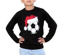 NOROZE Jungen Mädchen Unisex Frohe Weihnachten Fußball Rote Nase Rudolf Rentier Elch Weihnachtsmann Tourbus Schalldämpfer Weihnachtspullover Pullover Pulli (7-8 Jahre, Fußball Schwarz)