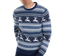 NOROZE Men's Christmas Flying Caibou Fairisle Crew Neck Xmas Jumper