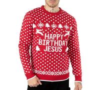 NOROZE Weihnachtspullover für Herren, origineller „Happy Birthday Jesus Merry Christmas“-Pullover, Weihnachtsmann-Strickpullover, UK-Größen S-3XL