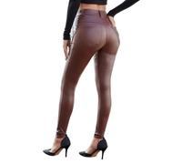 North Bund Damen Kunstleder Thermo Leggings High Waist Lederhose Winter Strumpfhosen Leder Leggins Hose Sexy Stretch Hüfthoch Push Up Treggins Thermoleggins Braun XXL
