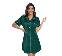 North Bund Nachthemd Damen Kurzarm V-Ausschnitt Schlafshirt Nachtwäsche Mit Knopfleiste Sleepshirt Schlafhemd Nachtkleid Kurz Geburtshemd Stillnachthemd Sommer Grün L