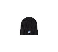 North Sails Mütze Herren Breiter Rippstrick mit Logo-Patch Schwarz Einheitsgröße
