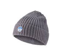 North Sails Beanie Logo 623285 Breiter Rippstrick mit Logo‑Patch Einheitsgröße Grau
