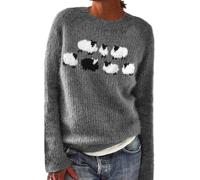 Norweger Pullover Damen Große Größen Strickpullover Rundhals Pulli Langarm Sweater Norwegermuster Warme Winterpullover Oberteile Lockere Jumpers Klamotten Teenager Mädchen Winter Herbstmode,A Grau,5Xl