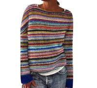 Norweger Pullover Damen Große Größen Strickpullover Rundhals Pulli Langarm Sweater Norwegermuster Warme Winterpullover Oberteile Lockere Jumpers Klamotten Teenager Mädchen Winter Herbstmode,A Braun,S