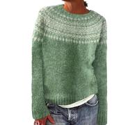 Norweger Pullover Damen Herbst Winter Strickpullover Langarm Pulli Winterpullover Warm Große Größen Sweatshirt Rundhals Island Pullover mit Norwegermuster Vinatge Sweater Women's Jumpers