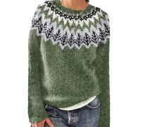Norweger Pullover Damen Herbst Winter Strickpullover Langarm Pulli Winterpullover Warm Große Größen Sweatshirt Rundhals Island Pullover mit Norwegermuster Vinatge Sweater Women's Jumpers