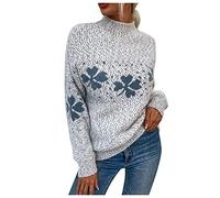 Norweger Pullover Damen Herbst Winter Strickpullover Langarm Winterpullover Warm Norwegermuster Sweatshirt Rundhals Sweater Jumpers Island Strickpulli Frauen Festliche Oberteile Pulli Damenpullover