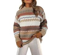 Norweger Pullover Damen Herbst Winter Strickpullover Langarm Winterpullover Warm Norwegermuster Sweatshirt Rundhals Sweater Jumpers Island Strickpulli Frauen Festliche Oberteile Pulli Damenpullover