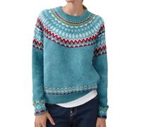 Norweger Pullover Damen Strickpullover Rundhals Pulli Lang-Arm Pullunder Norwegermuster Warme Winterpullover Oberteile Lockere Jumpers Klamotten Teenager Mädchen Sweater Wollpullover Gelb Grau S M L