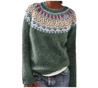 Norweger Pullover Damen Winter Strickpullover Herbst Winterpullover Warm Langarm Pulli Große Größen Damenpullover Rundhals Island Pullover Bunt Norwegermuster Locker Sweater Damenpullover