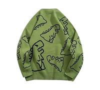 Norweger Pullover Herren - Herren Strickpullover Slim Fit Winterpullover, Männer Herbst und Winter Cartoon Dinosaurier Paar Outfit Neutral Beiläufige Lose Pullover Damen Rundhals (Green M)
