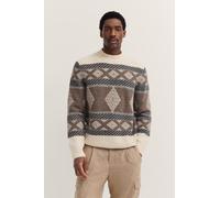Norwegerpullover BUGATTI "Regular Fit", Herren, Gr. XL, 70, beige, Rippstrick, 80% Wolle, 20% Polyamid, regular fit, ohne Ausschnitt, Rippbündchen, Pullover Norwegerpullover, mit Stehkragen (59315716-