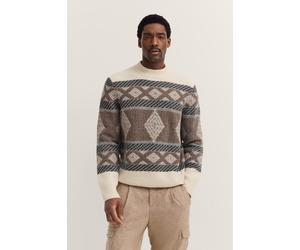 Norwegerpullover BUGATTI "Regular Fit", Herren, Gr. XL, 70, beige, Rippstrick, 80% Wolle, 20% Polyamid, regular fit, ohne Ausschnitt, Rippbündchen, Pullover Norwegerpullover, mit Stehkragen (59315716-