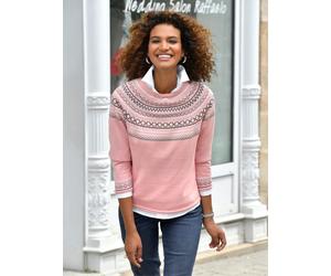 Norwegerpullover INSPIRATIONEN "Pullover", Damen, Gr. 42, rosa (rosé, gemustert), 100% Baumwolle, gemustert, mehrfarbig, Pullover Norwegerpullover (65490532-42) rosé, gemustert