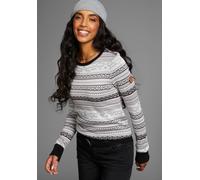 Norwegerpullover KANGAROOS, Damen, Gr. 32/34, schwarz (schwarz grau), Feinstrick, Obermaterial: 50% Baumwolle, 50% Polyacryl, gemustert, Basic hüftlang, Rundhals, Rippstrickbündchen, Pullover Norweger