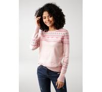 Norwegerpullover KANGAROOS, Damen, Gr. 44/46, rosa, Strick, Obermaterial: 50% Baumwolle, 50% Polyacryl, figurbetont hüftbedeckend, Rundhals, Rippbündchen, Pullover Norwegerpullover, im winterlichen De