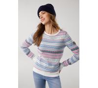 Norwegerpullover KANGAROOS, Damen, Gr. 48/50, blau (blau, pink), Feinstrick, Obermaterial: 50% Baumwolle, 50% Polyacryl, Jacquardmuster, Basic hüftlang, Rundhals, Rippstrickbündchen, Pullover Norweger