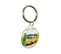 Nostalgic-Art Retro Schlüsselanhänger Rund, Volkswagen Bulli - Let's Get Away - VW Bus Geschenk-Idee, aus Metall, Vintage-Design, Ø 4 cm