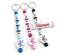 Notenschlüssel/Note/Musik Schlüsselanhänger mit Namen, Anhänger Namenskette, Rosa/Pink